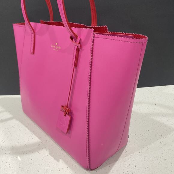 KATE SPADE Large Tote Pink Horizon Saffiano Leather Serrated Edge Pre-Loved - Picture 3 of 15